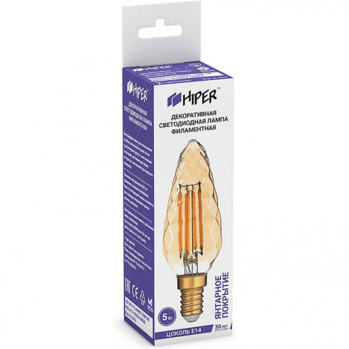 Лампочка HIPER LED DECO FILAMENT CONE 4W 480Lm E14 35105 6500K GOLD HL-2214