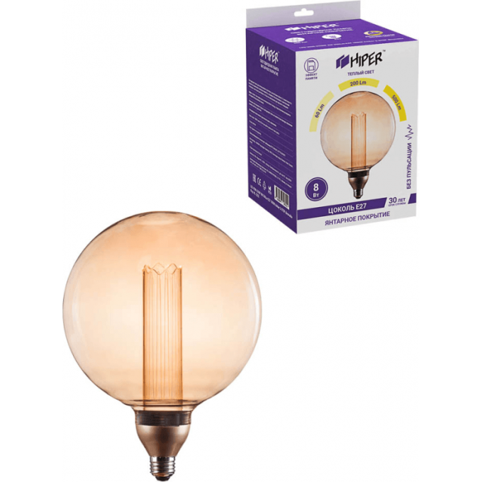 Светодиодная лампочка HIPER VEIN G200P 8W 500Lm E27 1800K Amber 3-STEP dimmable HL-2252